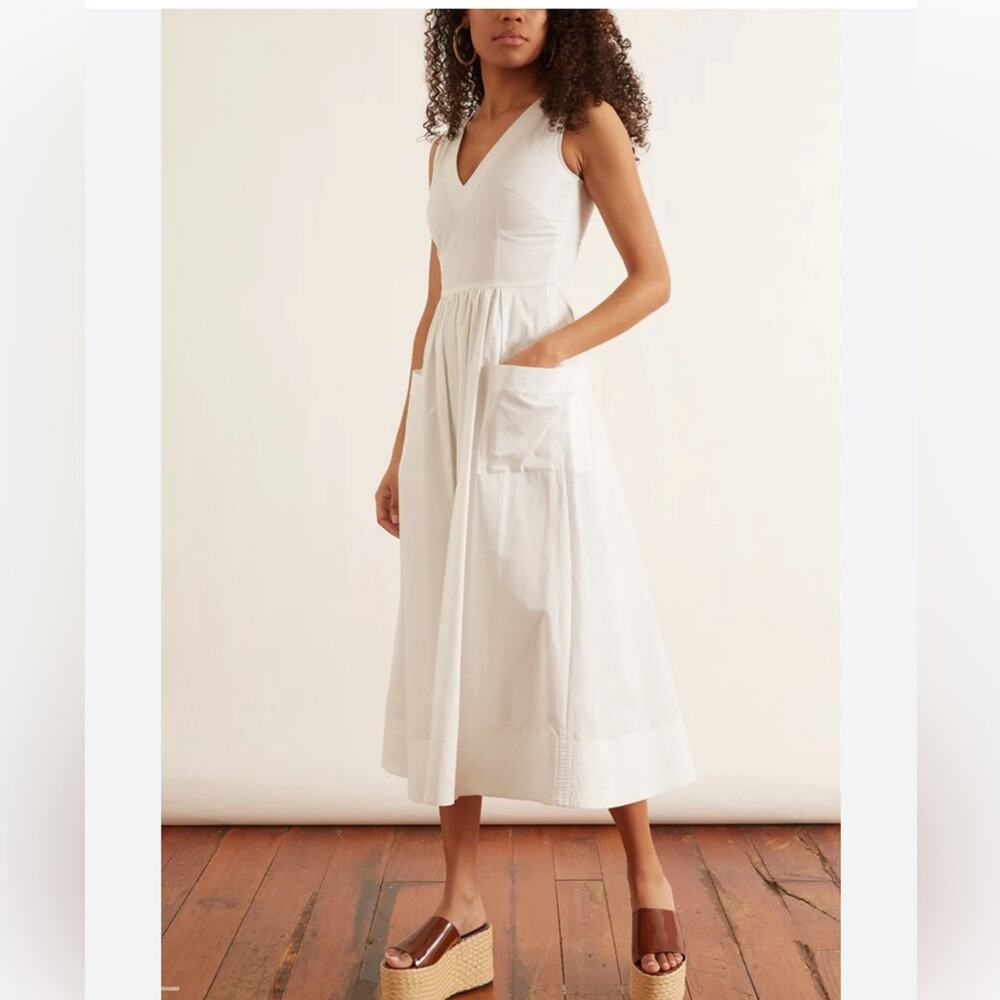 CO Collection Trapunto Hem Sleeveless White Cotton Midi Dress Large New Tags